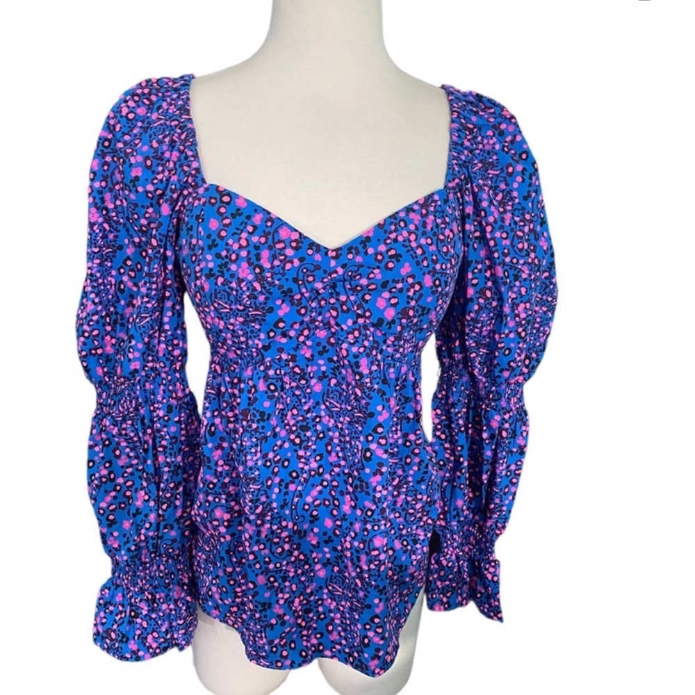 Lilly Pulitzer Floral Square-Neck Puff Sleeve Top